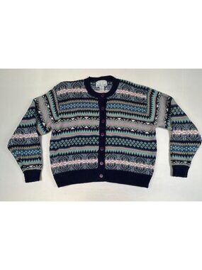 Vintage Christopher & Banks Cardigan Sweater Womens Medium Fair Isle Knit Button